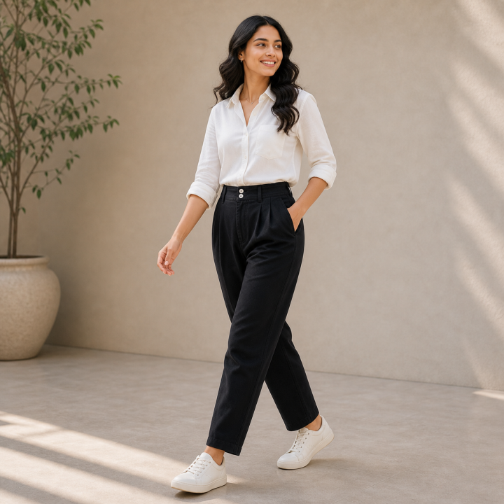 Women's 100 % Cotton Straight Fit Pants I Mid- Rise Design I Functional Pockets Pant